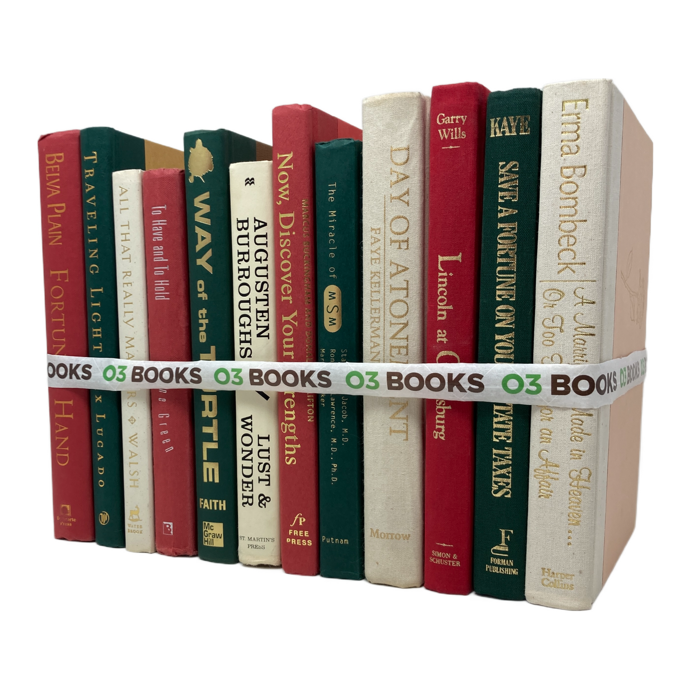 Muted Moss Decorative Books Red Green and Crème